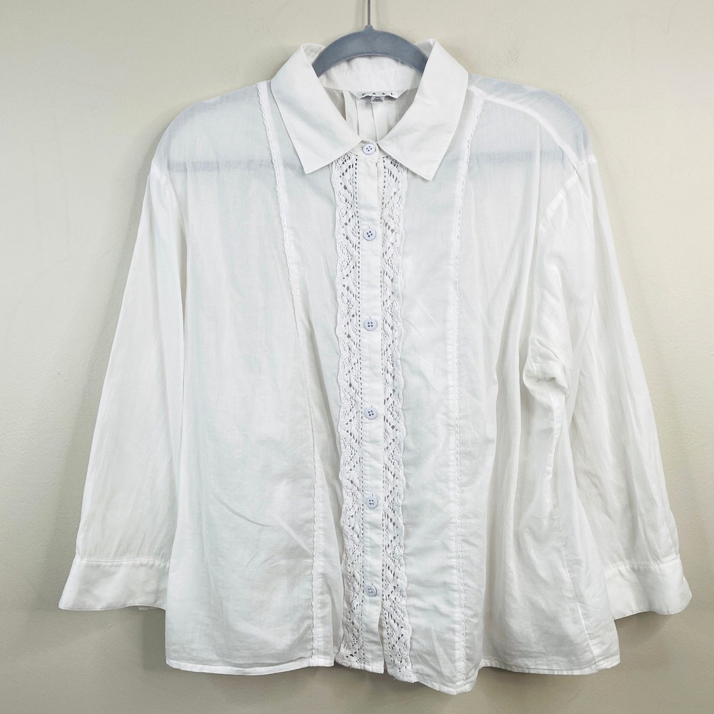 Vintage Cabi Cottage Crochet Trim Top Women XLarge Button Up Neutral Casual Chic